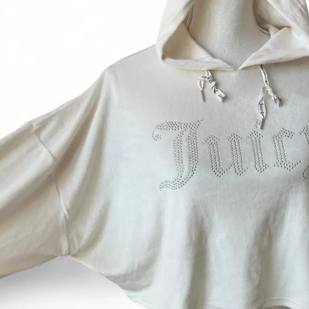 Juicy couture ivory cropped hoodie Y2K lightweight Athliesure velour size large - Picture 3 of 8